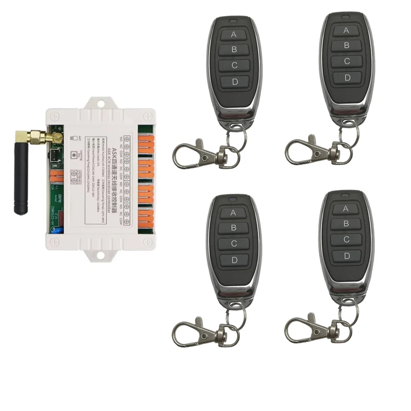 Smart Multiple DC 12V 24V 36V 10A 433 MHz 4CH 4 CH 4 Channel Wireless Relay RF Remote Control Switch Receiver Metal Transmitter