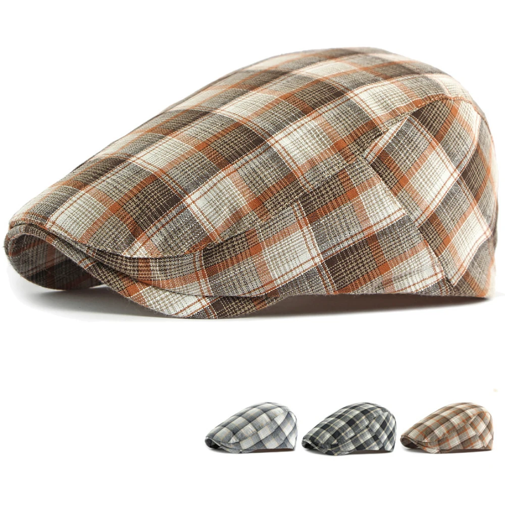 

HT5073 New Spring Summer Plaid Beret Cap Male Female Ivy Flat Cap Vintage Artist Painter Women Beret Hat Adjustable Mens Berets