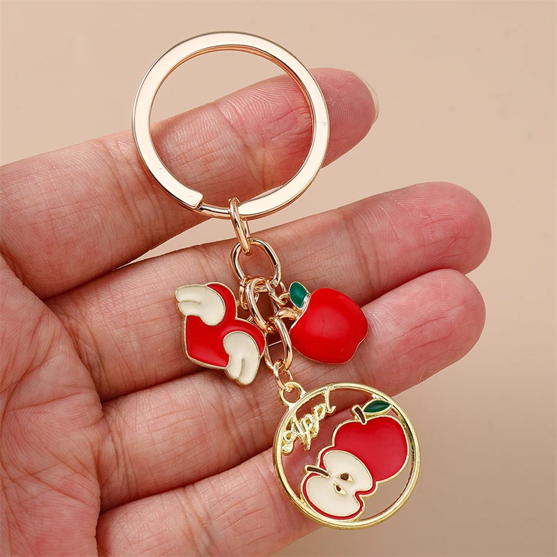 Niedliche Frucht-Schlüsselanhänger: Emaille-Apfel, Erdbeere, Wassermelone, Herz-Anhänger für Frauen und Männer, Auto-Schlüssel, Handtaschen-Schlüsselketten, DIY-Geschenk – Detail 6