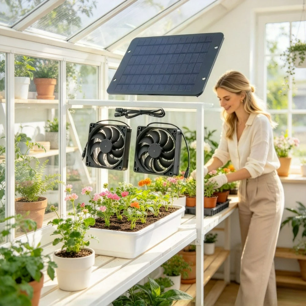 Solar Double Exhaust Fan Set Waterproof 15W Solar Powered Vent Cooler for Dog House Chicken Coop Greenhouse RV Camper Pet Shed
