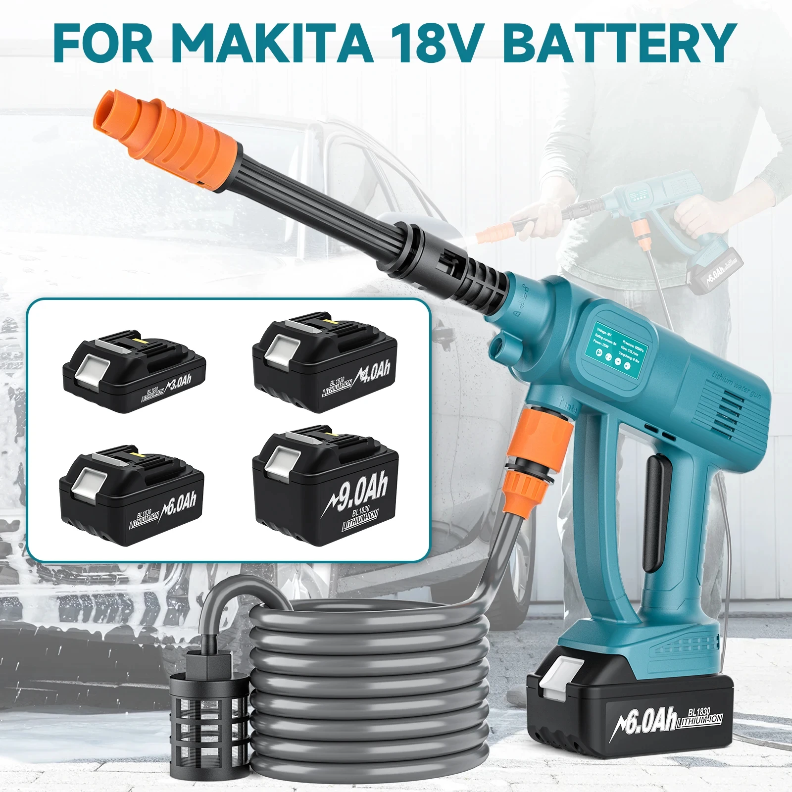 Cordless Pressure Washer Compatible For Makita 18V Series Battery Power Handheld High-Pressure Washer Gun for Car/Home Cleaning