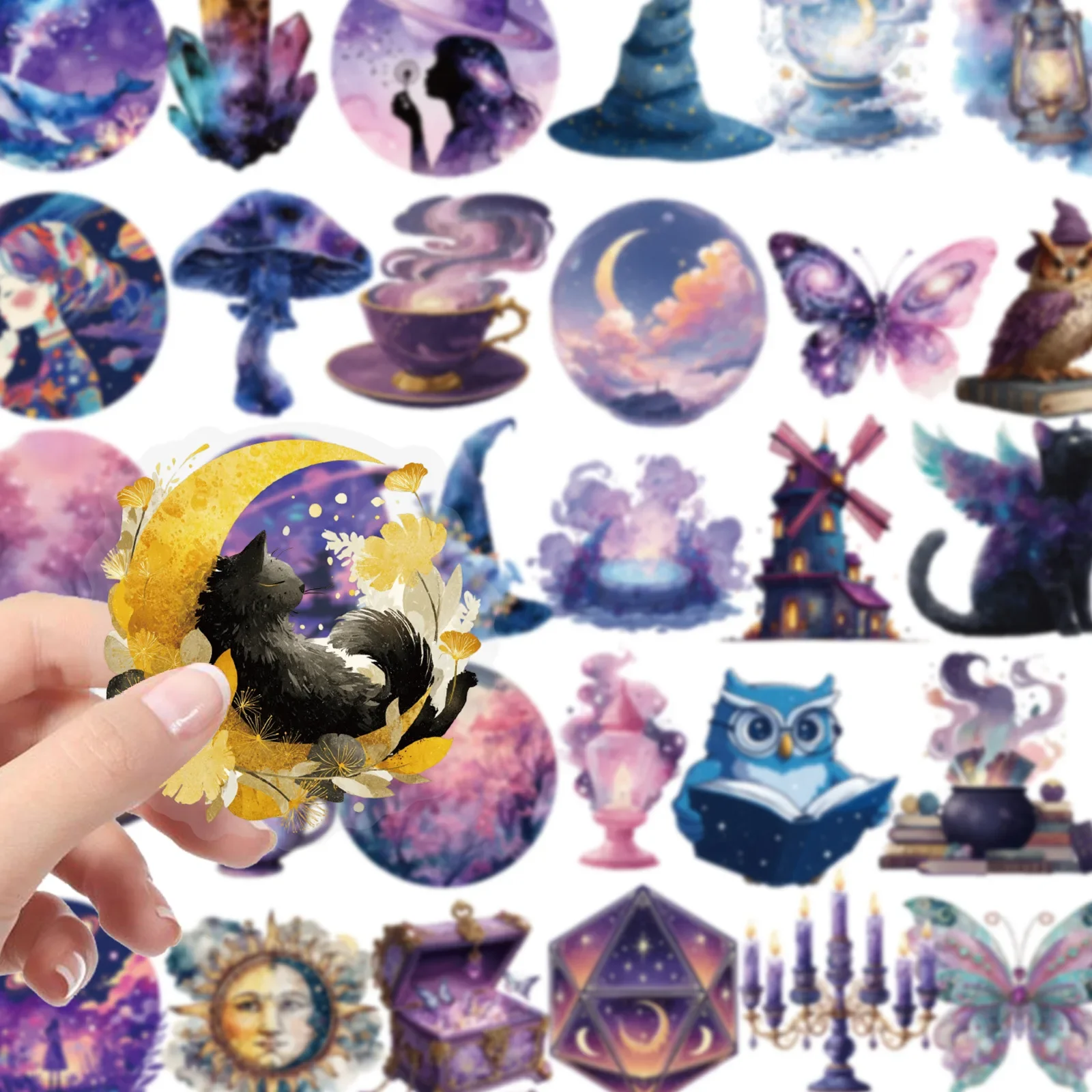 

10/56PCS Magic Planet Purple Transparent PET Cartoon Sticker DIY Decoration Waterproof Skateboard Notebook Graffiti Toy