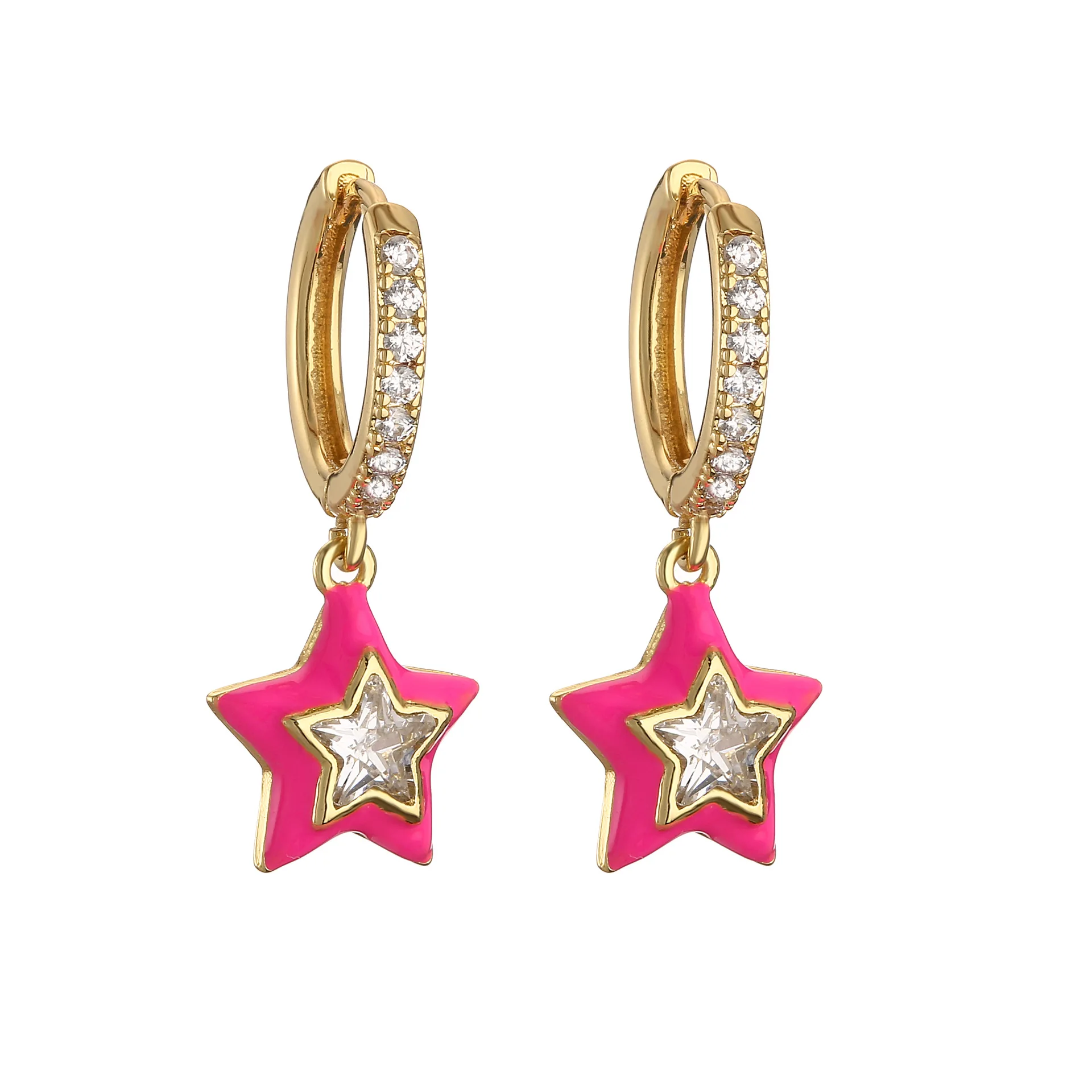 Pendientes de circonita chapada en oro de 18k para mujer, cristal esmaltado, estrella, joyería de moda, regalo de Festival