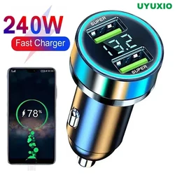 UYUXIO 240W Car Charger Fast Charging 2 USB Ports Adapter for IPhone Samsung Xiaomi Quick Charging Chargers with Digital Display