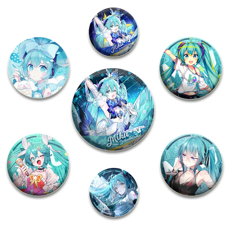 32/44/58mm Hot Anime Miku Pins Cartoon Badges Cosplay Handmade Tinplate Brooch for Clothes Backpack Decoration Gifts