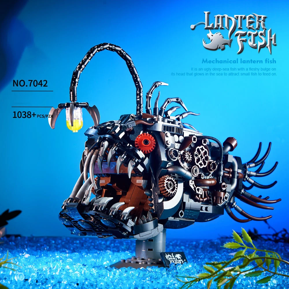 

Светящаяся модель пиранаи, собранная настольная игрушка-рыба, орнамент, набор строительных блоков для детей и взрослых, подарки на день рождения