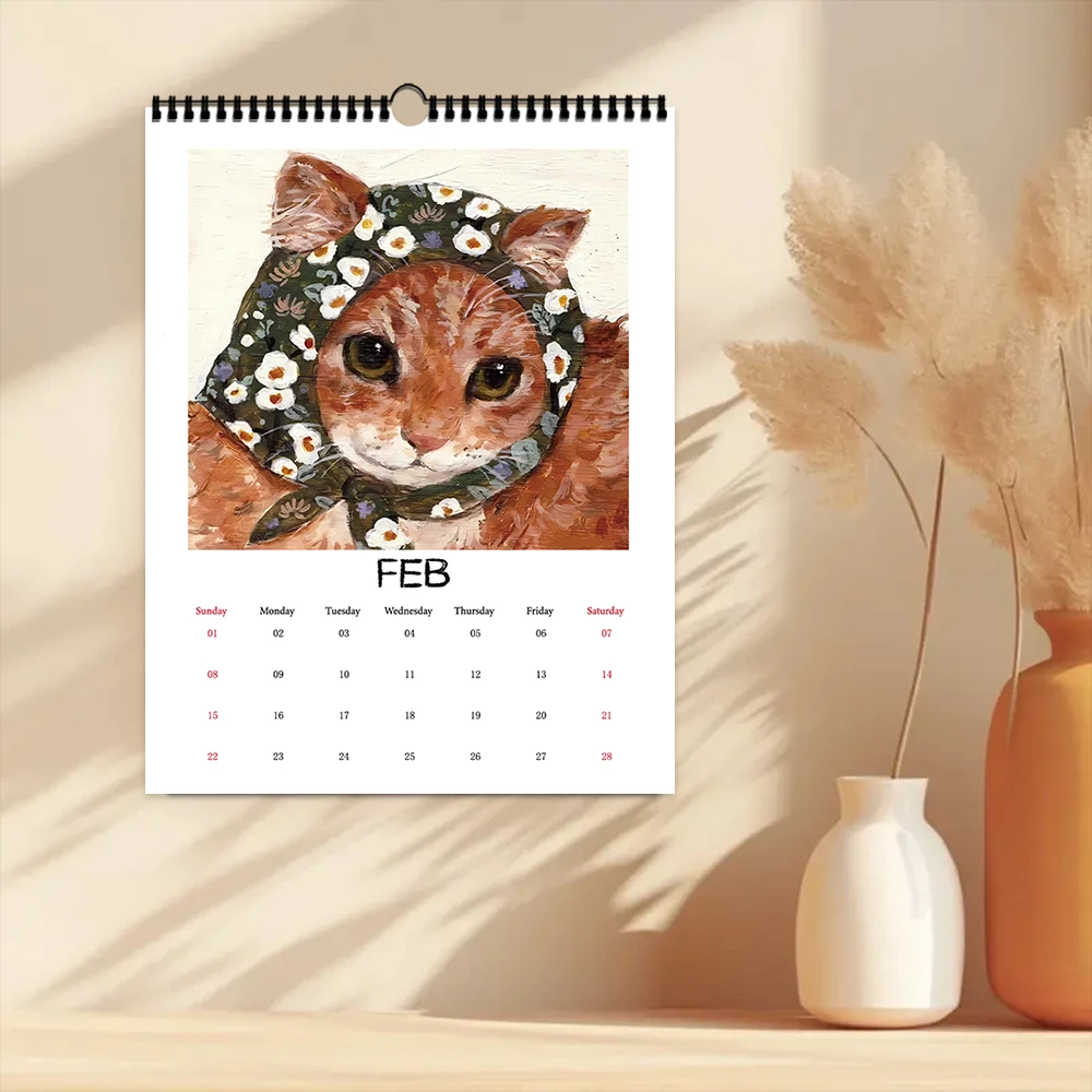 Calendrier mural 2026, autoportrait de chat, foulard de chat, 12 beaux modèles, cadeau parfait pour les anniversaires, noël, nouvel an, 1 pièce