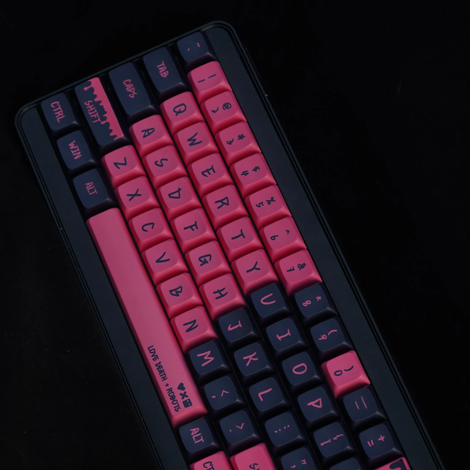 ECHOME Love Robot Theme Keycap Set PBT Custom Black Pink Keyboard Cap XDA Profile Key Cap for Mechanical Keyboard Accessories