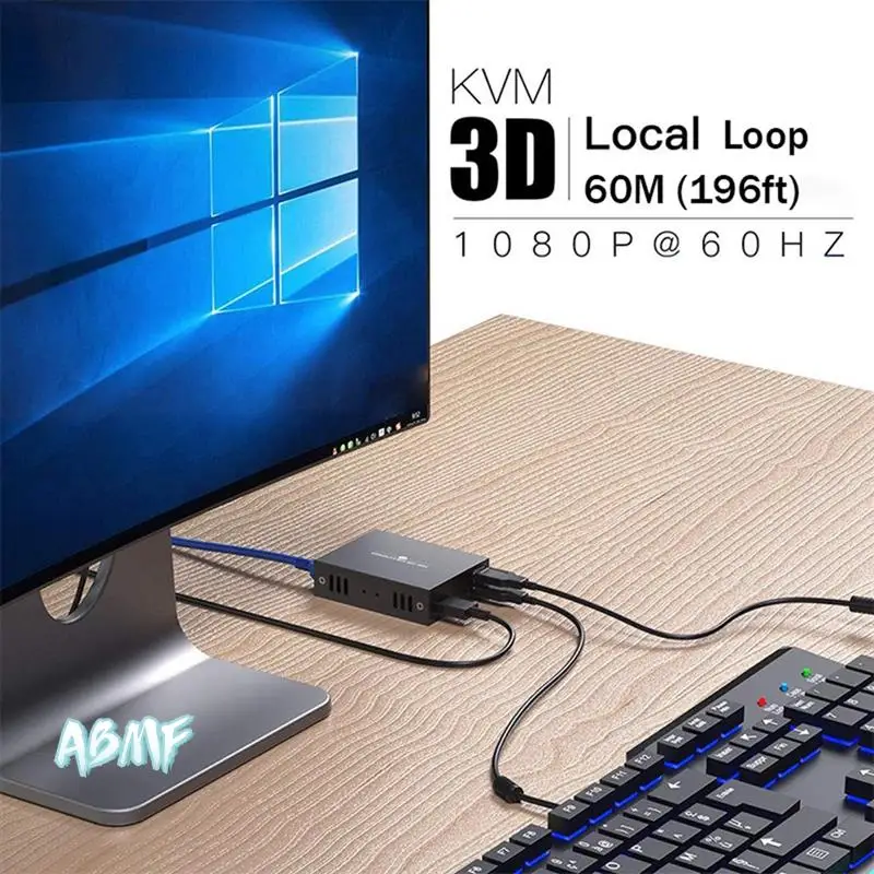

ABMF-60M -Compatible KVM Extender Transmitter Receiver US Plug Black Iron Long Range -Compatible Extender 1Set