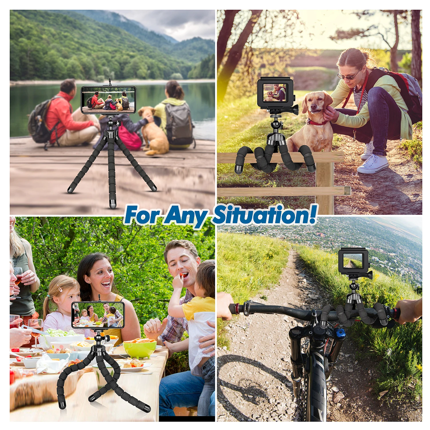 Phone Tripod Mini Flexible Adjustable Cell Phone Tripod Stand Holder with Remote and Universal Clip for iPhone Android Camera