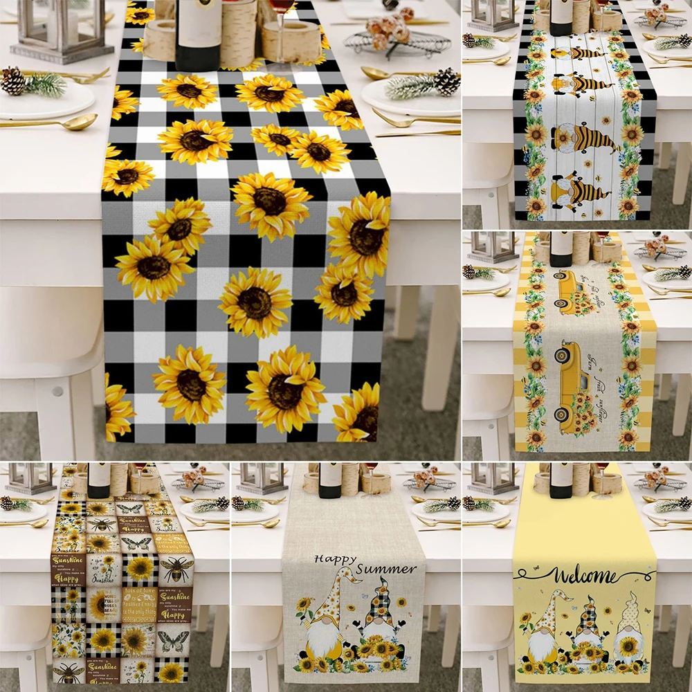 Linen Table Runner Dresser Scarves Farm Fresh Sunflower USA Country Style Table Runner Farmhouse Dining Room Kitchen Decoration