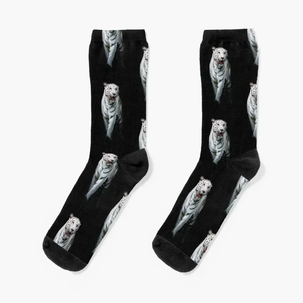 

White tiger on black background Socks Rugby short Sports cartoon Socks Men's Women's