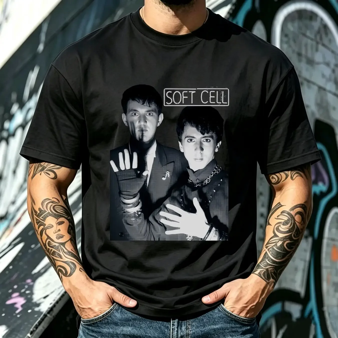 washed T Shirt Soft Cell Black Band Synthpop New Wave Pop Rock vintage Washed Unisex Slightly Stretched homme fashion