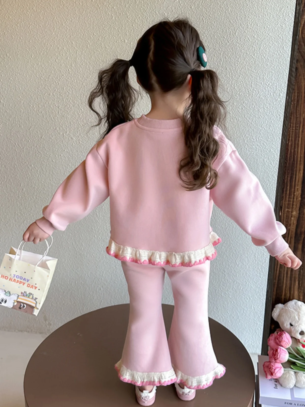 

Girls Cotton Outfit Casual Sle Spring Autumn New Arrival Cute Top And Flared Pants Two Piece Set Faionable Kids Wear