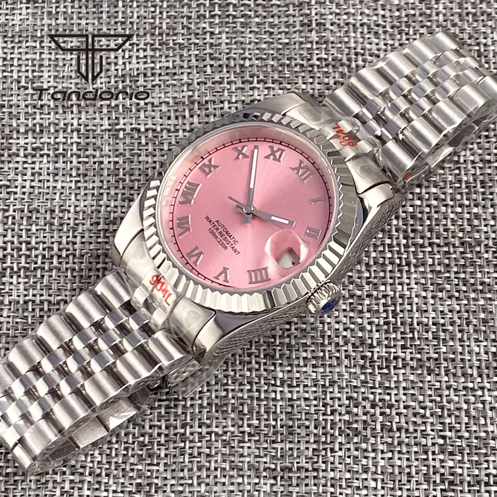 Tandorio Pink Sunburst Dial NH35 36mm/39mm Mechanical Automatic Watch for Men Lady Roman Marks Sapphire Crystal Date Luminous