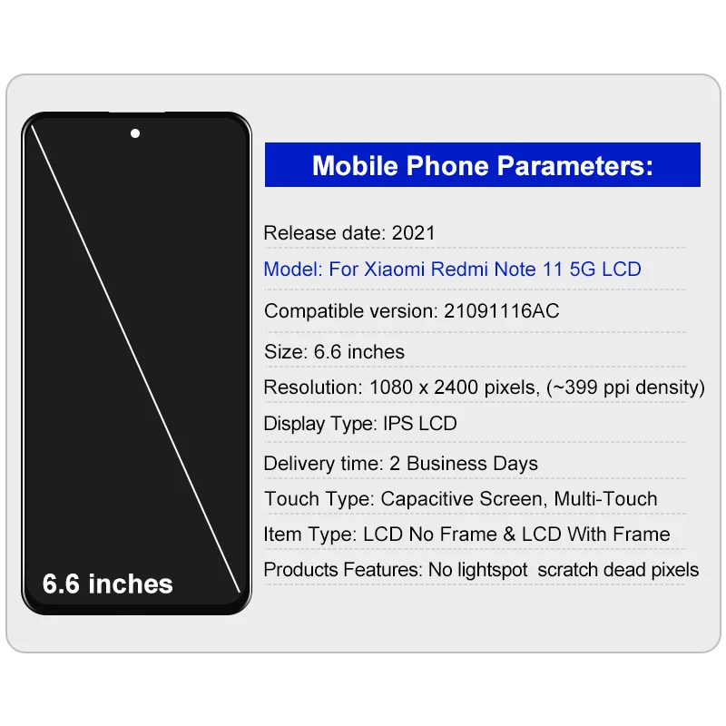 IPS For Xiaomi Redmi Note 11 5G LCD Display Touch Screen Panel Digitizer For Xiaomi Poco M4 Pro 5G LCD 21091116AG