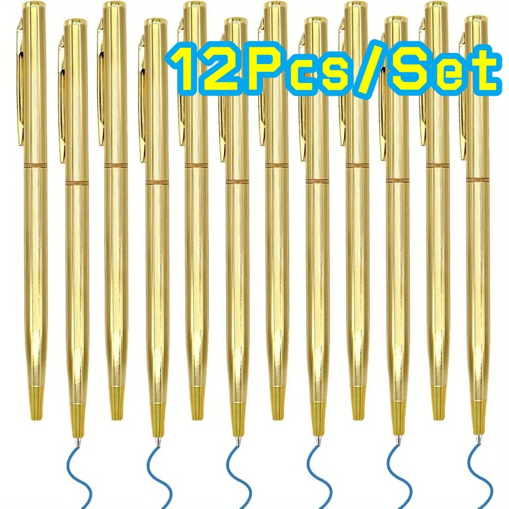 

12 шт. тонкие золотые шариковые ручки с черными чернилами 1 мм - черные чернила, хороший подарок для делового офиса, студентов, учителей, свадьбы, Рождества