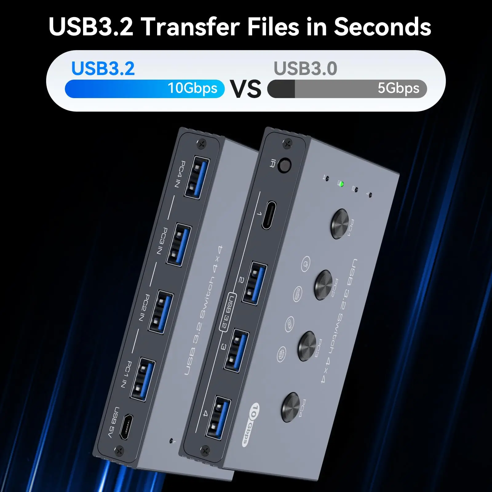 

USB 3.2/3.0 Switch Selector 4 Computer Share USBC/USBA Devices 10Gbps 4 Port USB Switcher Sharing Keyboard Mouse Printer Scanner