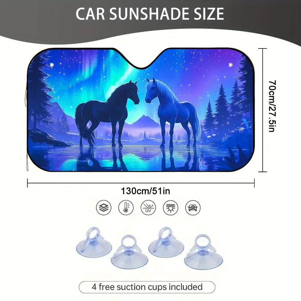 1pc Northern Light Horses Car Sun Visor, Perfect For Parking Under Direct Sun During Errands, Minimizes Interior Heat Retention