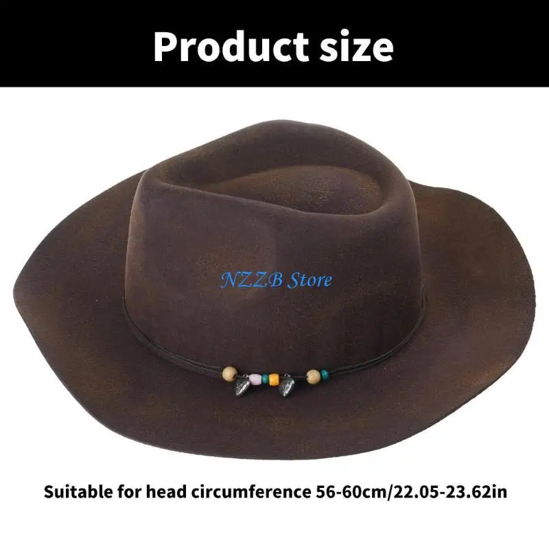 T21F الصوف هومبورغ قبعات رعاة البقر قبعة غريبة للنساء الرجال صور الدعائم الغربية للرجال النساء للجنسين ارتداء أغطية الرأس #6