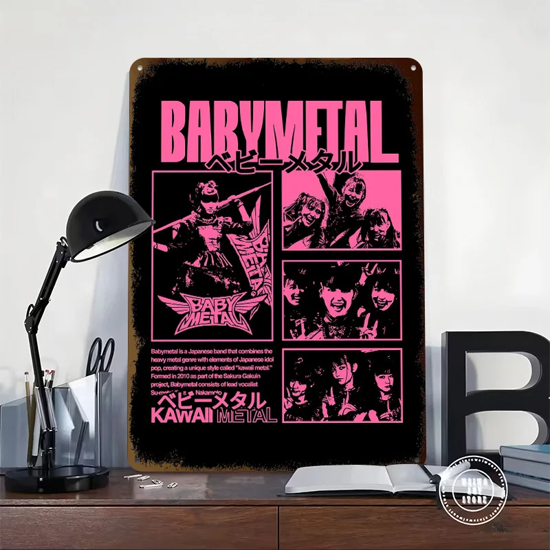 Babymetal Kawaii Metal Pink and Black Metal Poster Customized Wall Art Retro Vintage Metal Tin Signs for Bar Accessories House