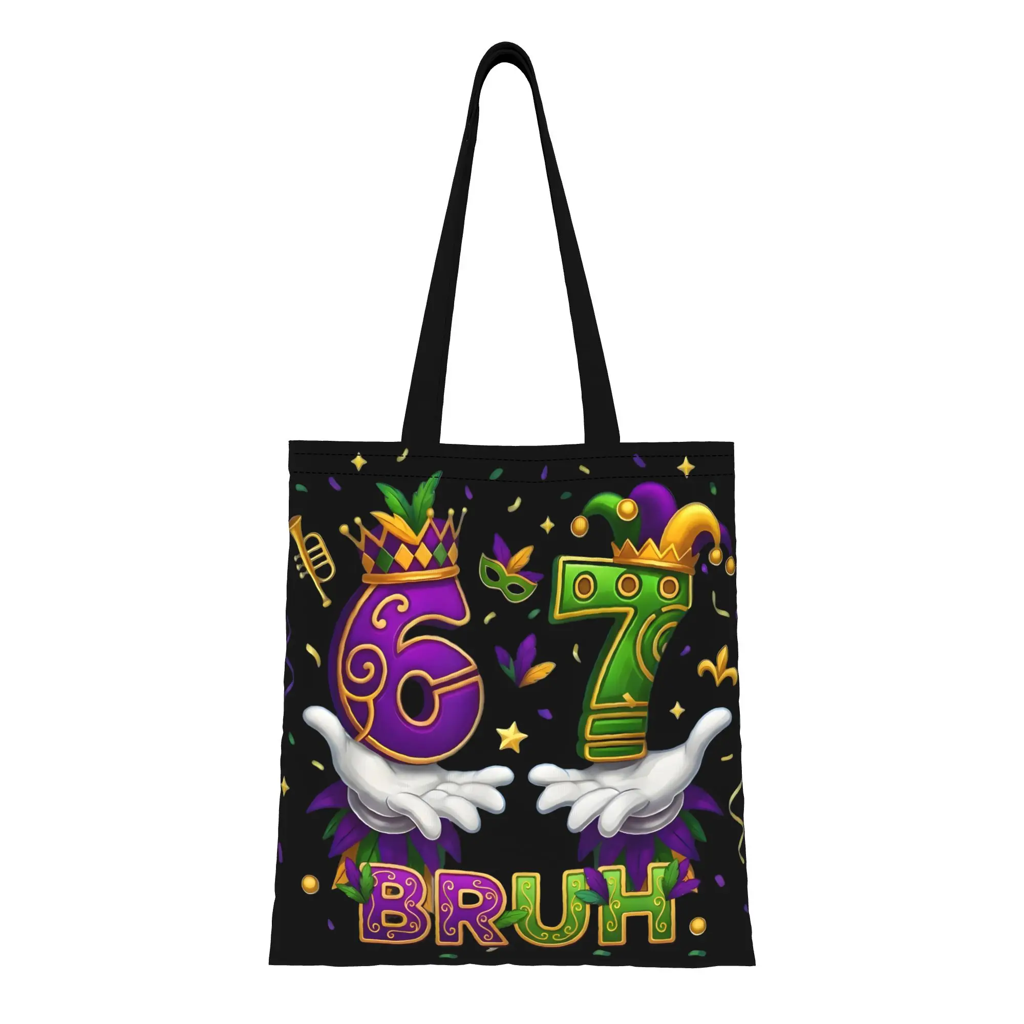 

1PC Purple Green Gold Feather Celebration Tote Bag with Fixed Shoulder Straps Unlined No Closure Mardi Gras Handbag Tote