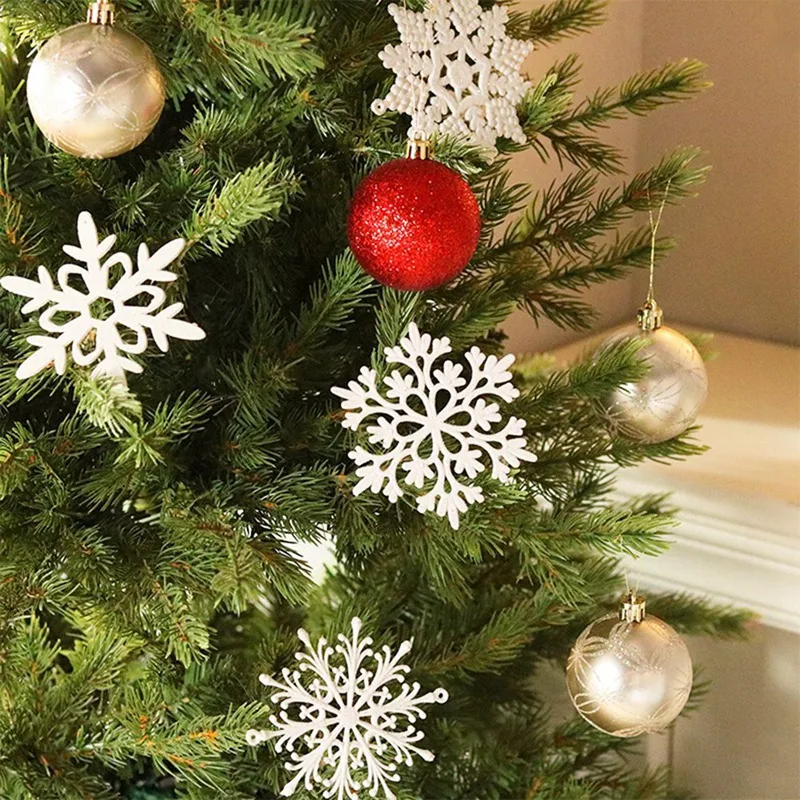 Nuovo-confezione da 40 ornamenti natalizi con fiocco di neve glitterato albero di natale decorazione appesa atmosfera fascino decorazioni per la casa regali