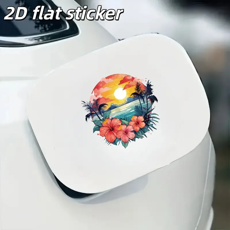 Tropical Sunset Themed Self-Adhesive Car Sticker Waterproof Durable Vinyl for Smooth Surfaces like Car Windows Q171
