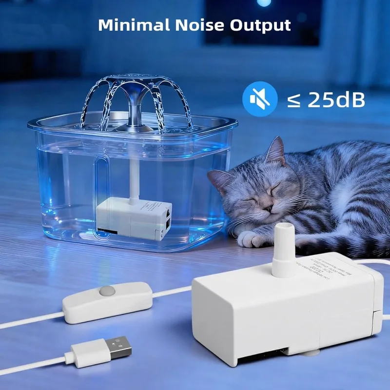 B84B-Pet Water Fountain Replacement Pump For VEKEN 50Oz & 95Oz Cat/Dog Fountains USB Silent Submersible Pump With Switch view 4