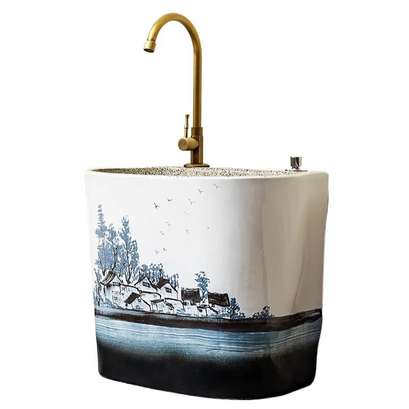 

Mop pool automatic water outlet outdoor art ceramic mop household bathroom floor basin balcony pier cloth pool