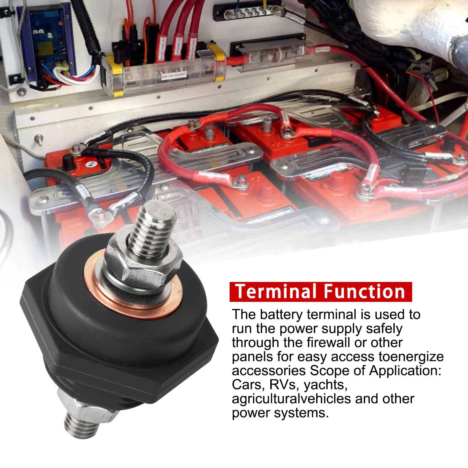 3/8in Stud Battery Power Junction 300A 48V DC Post Connectors Brass Replacement Terminal Kit for Car Camping RV Truck Boat