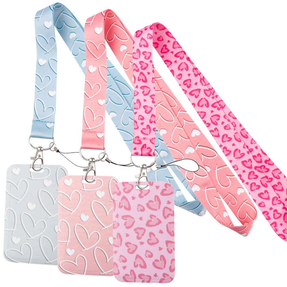 

Cute Simple Pink Heart Women Neck Strap Phone Charm Keychain Badge Holder ID Card Pass Hang Rope Lariat Lanyard for Key Rings