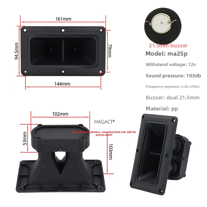 MW Audio 2 stuks SA-25X7 dubbele piezo-hoorn tweeter 106dB, 12V 2.2K-27KHz PP voor vogelverjager op luchthavens