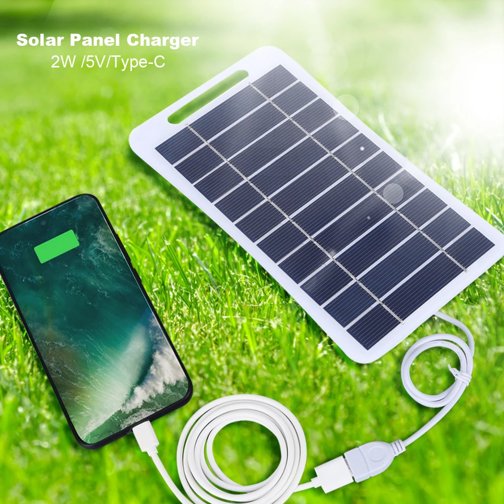 2W 5V Solar Panel Charger USB Battery Charger Power Emergency Panel Waterproof Phone Power Bank for Camping Backpacking Hiking