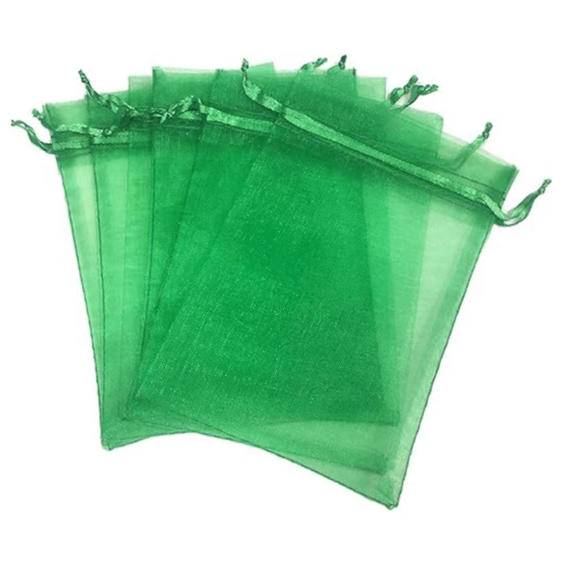 100 Pieces Of Pearl Yarn Bags, Organza Bags, Drawstring Display Bags, Christmas Candy Gift Bags, Green 15 X 20Cm