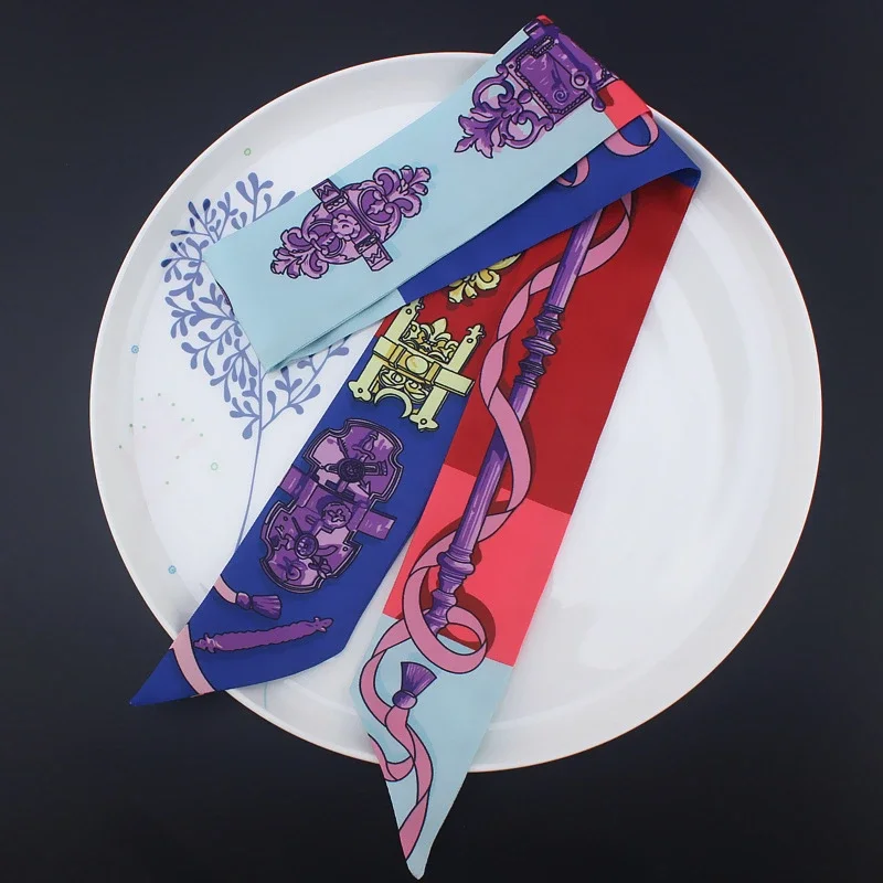 Small Silk Scarf For Women 2024 New Print Handle Bag Ribbons Brand Fashion Head Scarf Small Long Skinny Scarves Wholesale