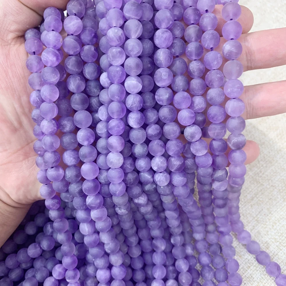 4 6 8 10mm Natural Frosted Amethyst Round Beads Loose Stone Matte Crystal Cure Energy Cure String Healthy for jewelry making