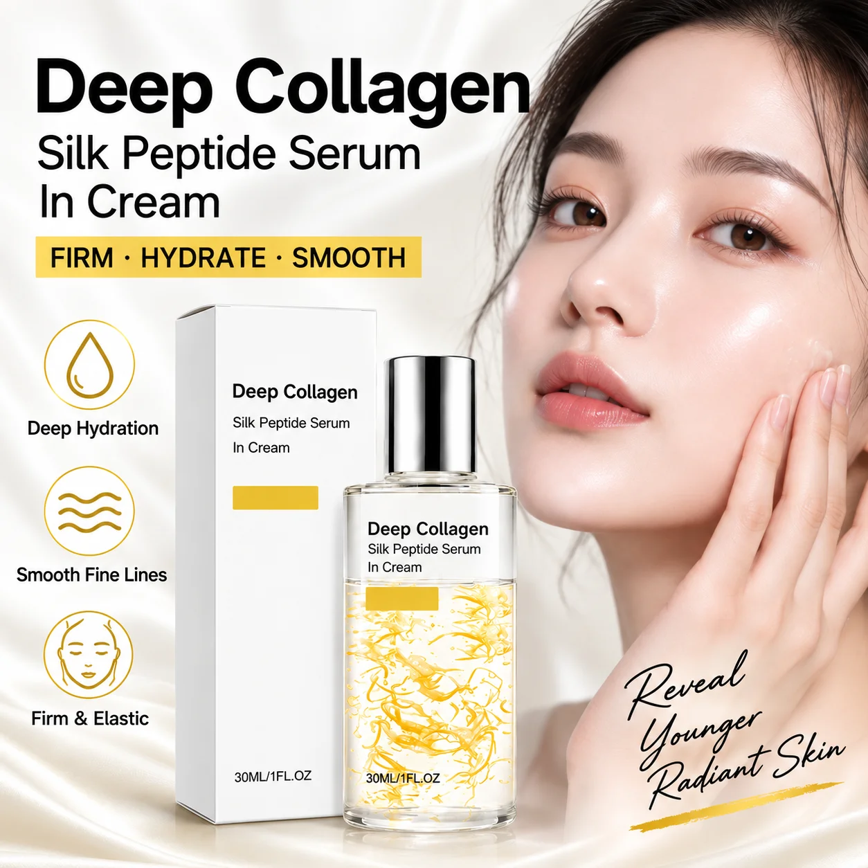 Collagen Silk Peptide Face Serum 30ml Firming Hydrating Anti Wrinkle Essence for Fine Lines Dry Skin Facial Skincare