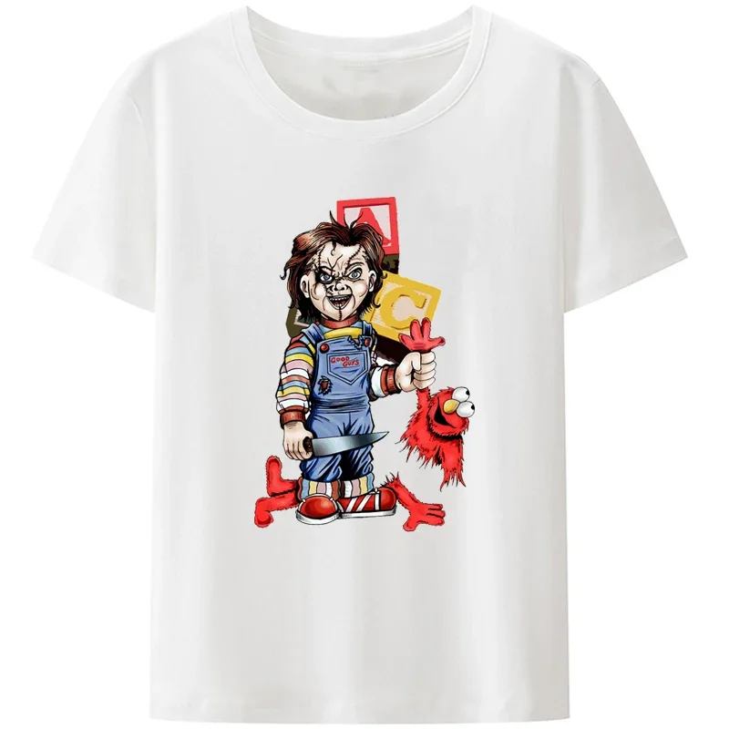 Classic Horror Anime Chucky Graphic T Shirts for Woman Cartoon Two-dimensional Vintage Harajuku Short-sleev Streetwear Tops Y2k