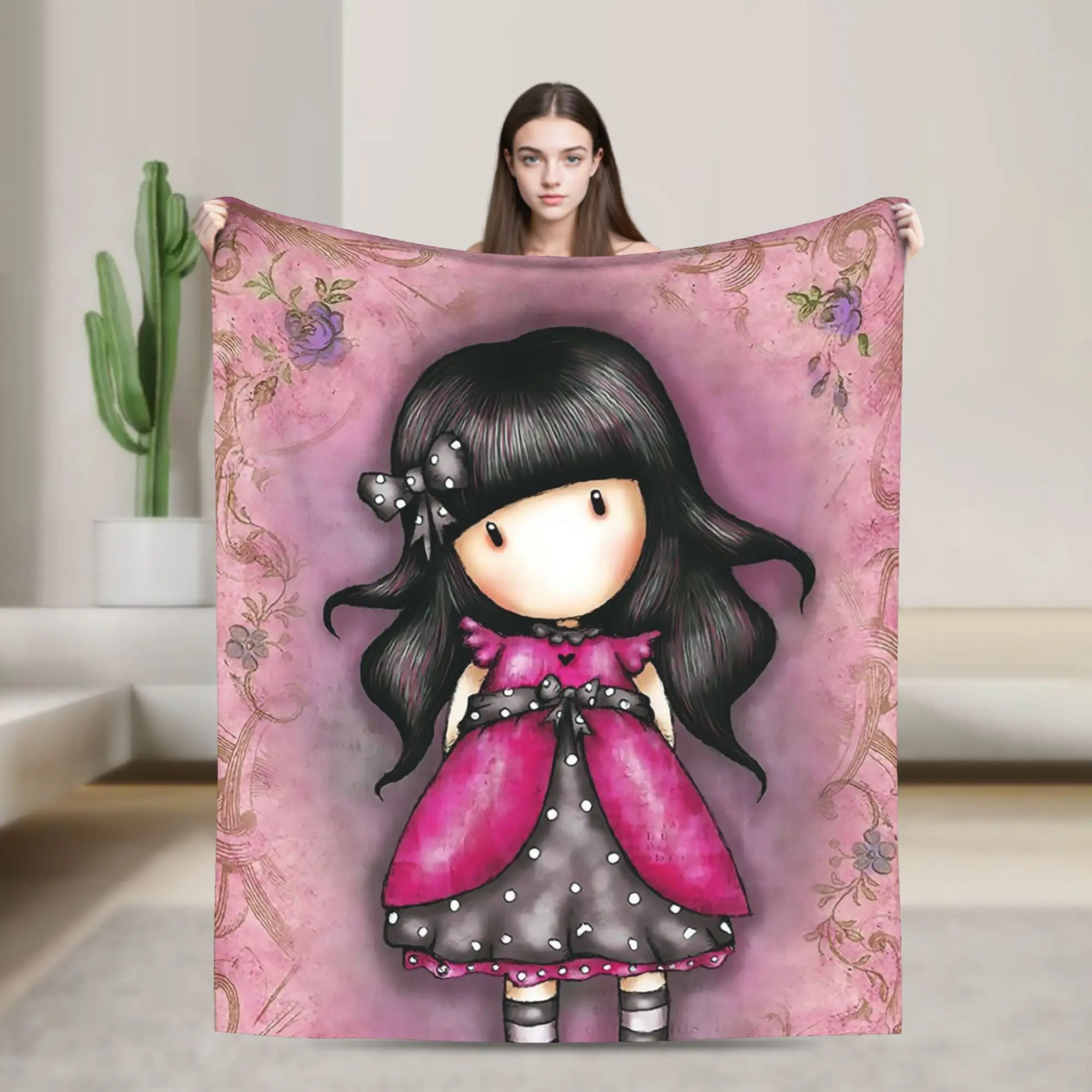 S-Santoro G-Gorjuss Flannel Blankets Cartoon Novelty Throw Blankets for Home 200x150cm Rug Piece,