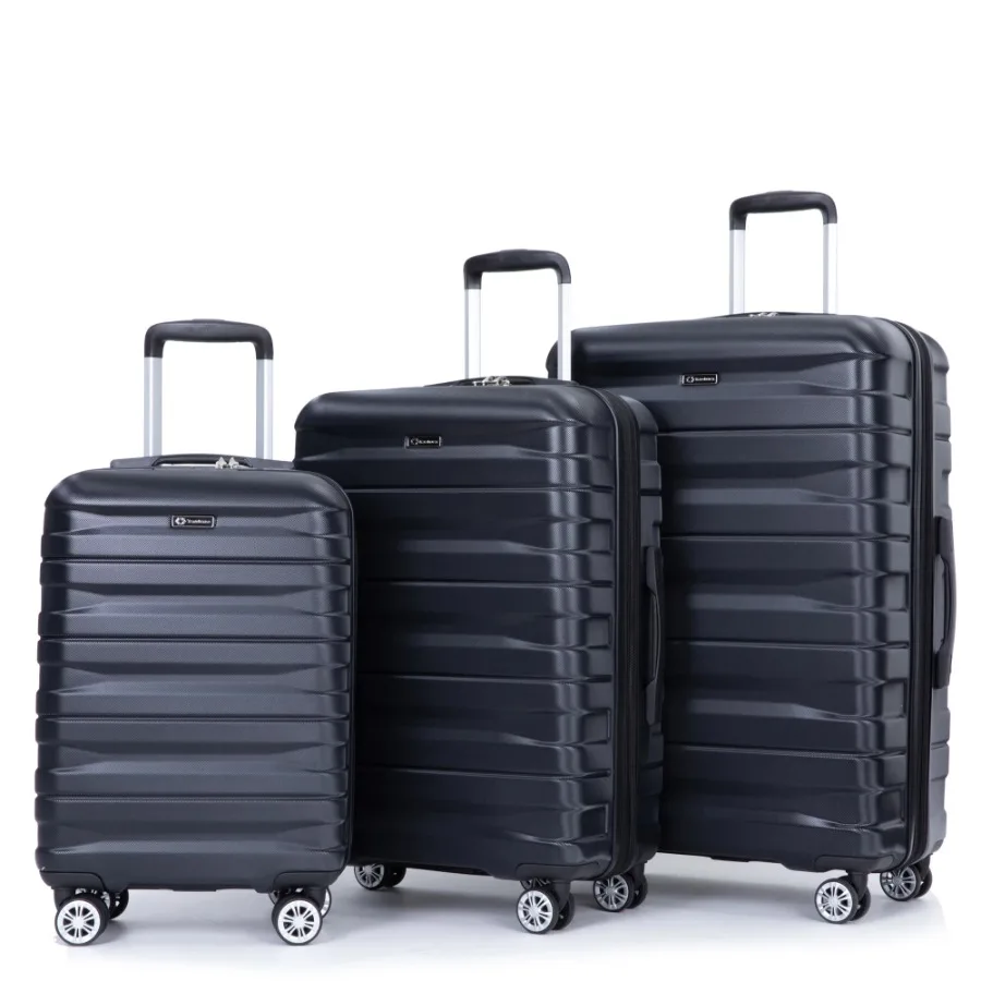 3 Piece Luggage Sets Lightweight and Durable Expandable Suitcase with Two Hooks Double Spinner Wheels TSA Lock Black 21/25/29