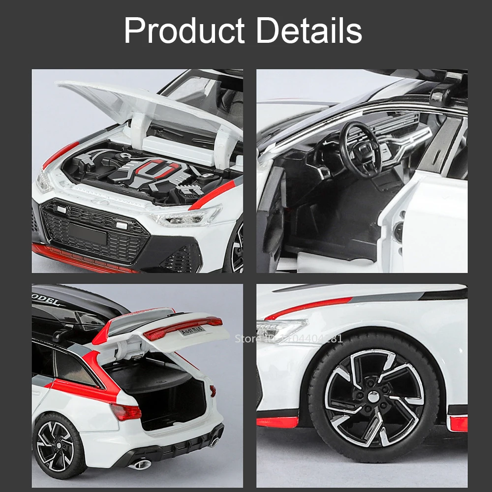 1:32 RS6 R8 V10 Plus سيارة مصغرة سبيكة دييكاست لعبة مجسمة 6 أبواب مفتوحة ضوء الصوت التراجع نماذج السيارات طفل هدية الكريسماس