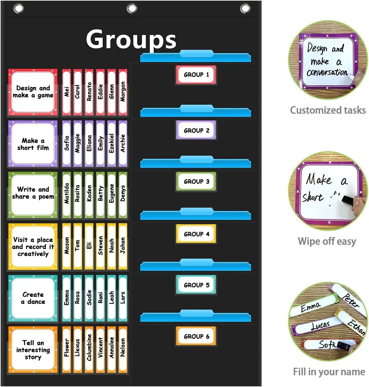 Group Management Pocket Chart with 96 Cards Classroom Jobs Chart Small Group Organizer for School Teacher Learning Supplies