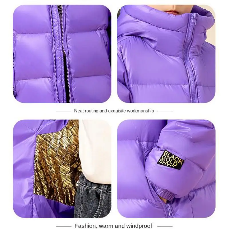 Kids Warm Down Bread Jackets For Boys Girls Fashion Teenage Solid Hooded Parka Snowsuits 2023 Winter Children Outerwear Overcoat