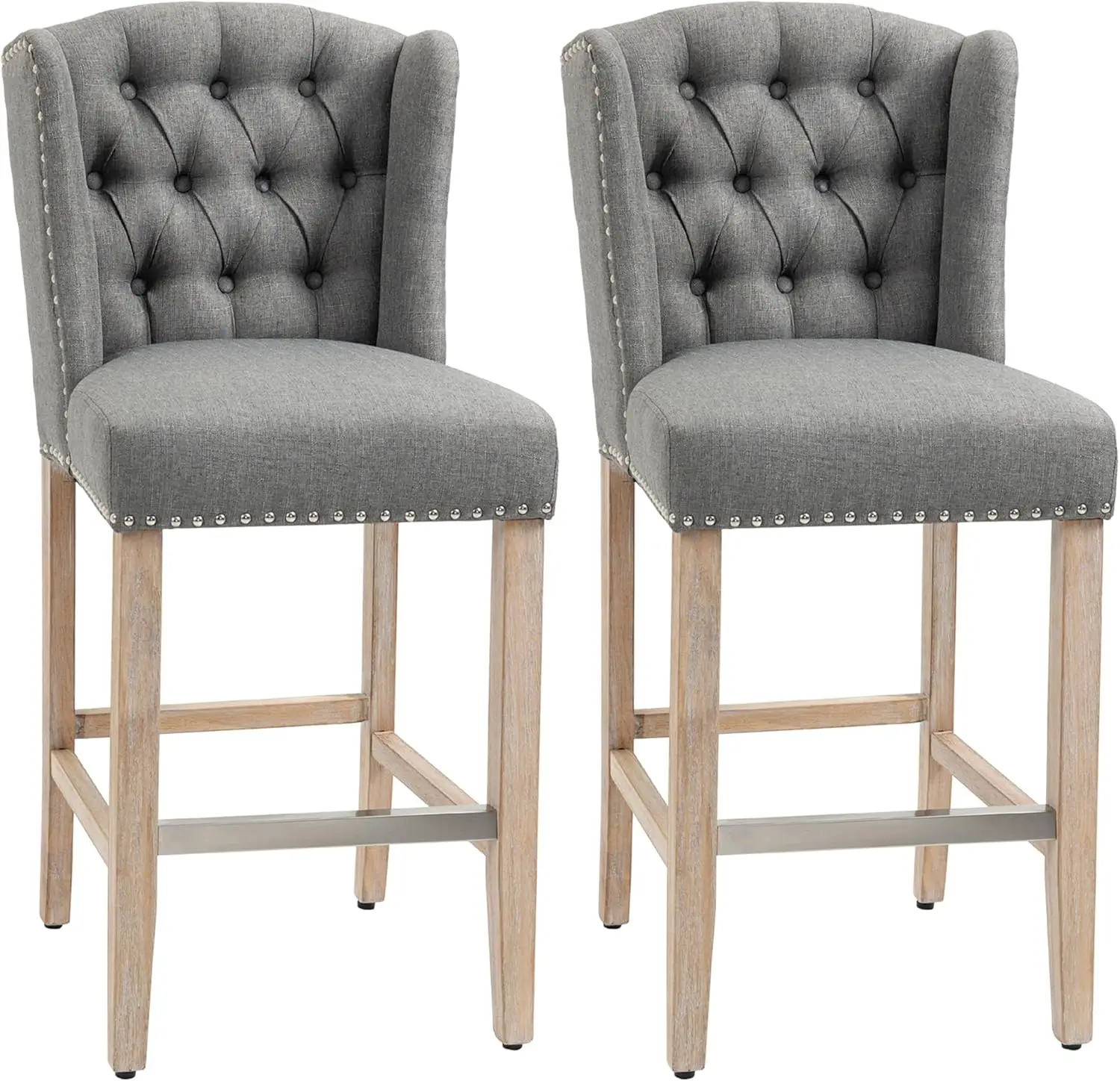 

HOMCOM Counter Height Bar Stools Set of 2 27" Seat Height Upholstered Barstools Farmhouse Kitchen Island Stools Light Gray