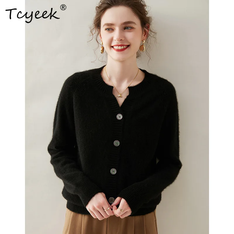 

Tcyeek, 7G 35% Cashmere 65% Wool Soft Cardigans, Women Button O Neck, Casual Warm Knit Sweater, 2024 Autumn Winter T48027QC