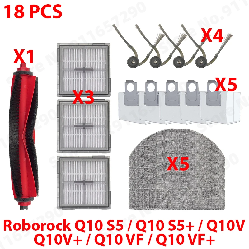 Voor Roborock Q10 S5 / Q10 S5+ / Q10V / Q10V+ / Q10 VF / Q10 VF+ Onderdelen Hoofdborstel Hepa Filter Stofzak Stofzuiger Accessoires