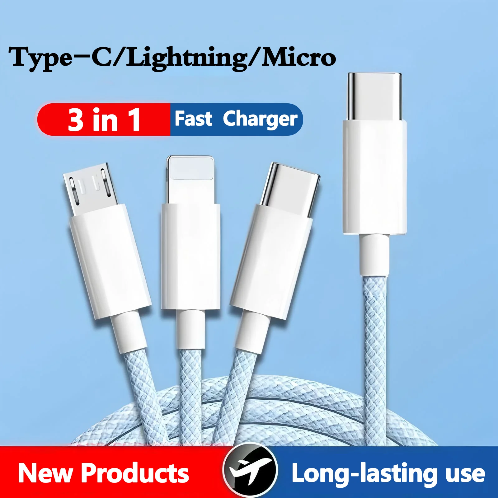 100W USB C to Type C Cable Charger Cord 3 in 1 Cables For iPhone 15 Huawei Samsung Wire 5A Fast Charging Cord Type C Data Cable