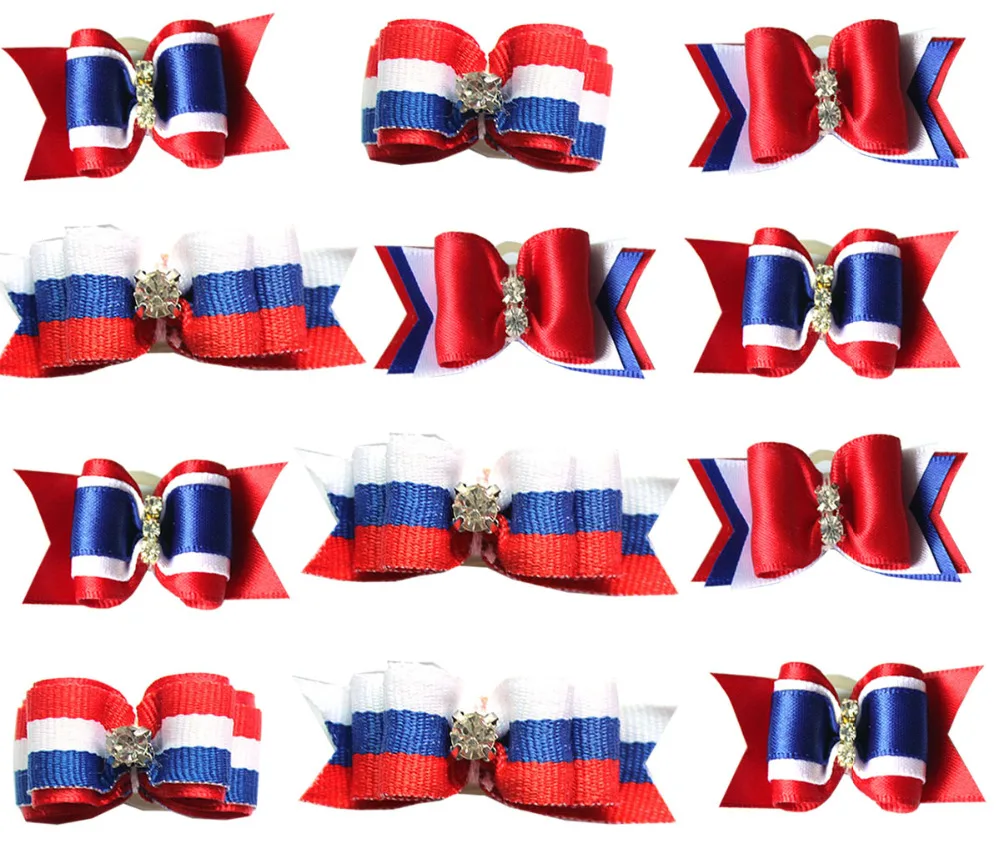 50pcs American Independence Day Pet Dog Hair Bows Diamond Bows For Small Dogs Pets For 4th July Dog Hair Accessories