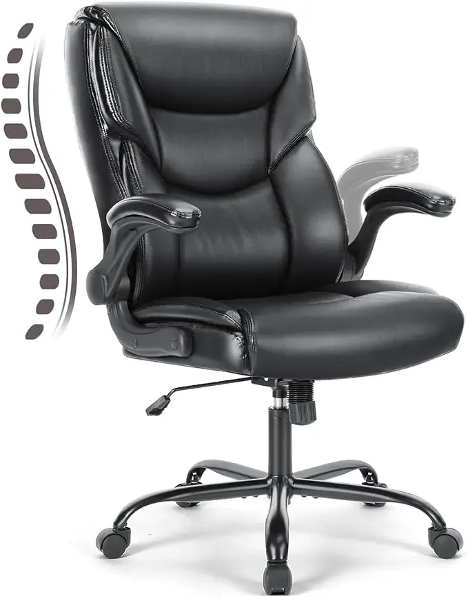 

Leather Office Chair with Flip Up Arms, Executive High Back Big and Tall Desk Chairs with Ergonomic Lumbar Support